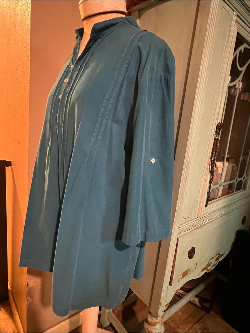 CP Shades Cotton Soft Cord Tunic Shirt Teal Blue Sz Medium Lagenlook Tab Sleeve - Picture 4 of 12